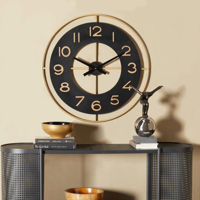 Gold Metal Decorative Wall Clock with Gold accents, 28" x 1" x 28"