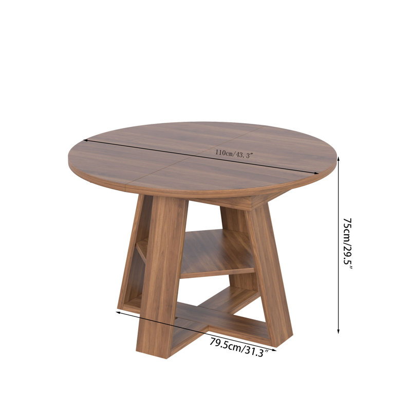 Extendable Dining Table For 4-6 People, Round Dining Table, Walnut