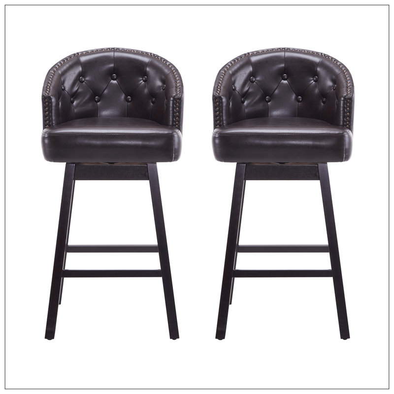 Ensemble de 2 tabourets de comptoir pivotants de 33,25 po, avec tabourets de bar à hauteur de comptoir avec structure en bois d'hévéa massif, dossier, repose-pieds, tabourets de bar sans accoudoir pour bar personnel, comptoir de cuisine