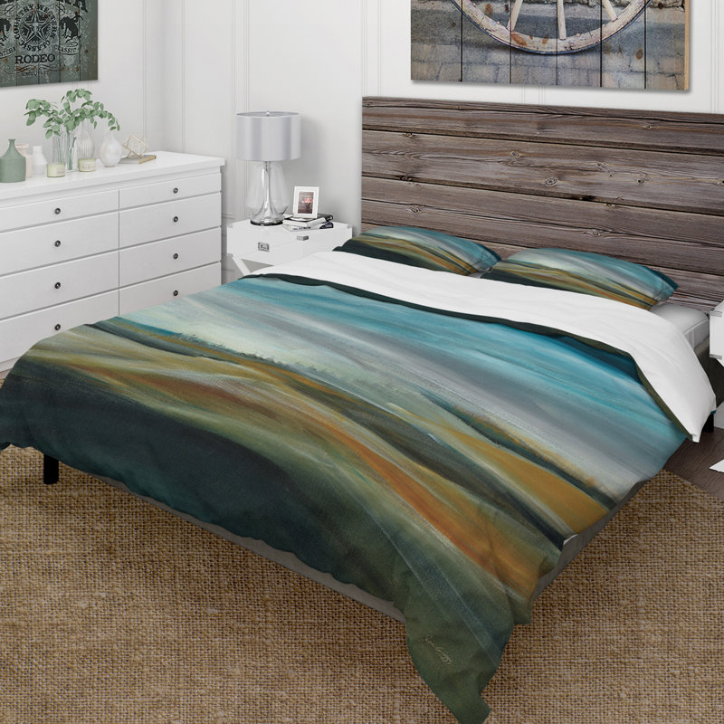 Watercolor Desert Storm Abstract Blue - Cottage Duvet Cover Set - Microfiber Polyester, King Duvet Cover + 2 Shams