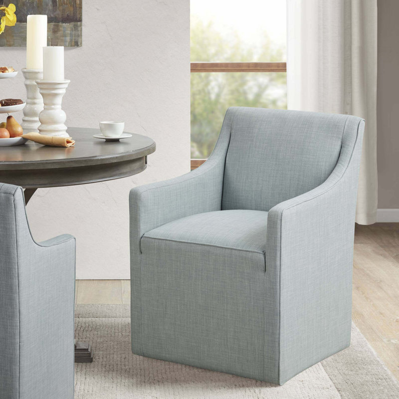Chaise avec accoudoirs à roulettes avec jupe, Bleu