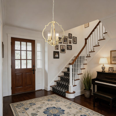 4-light 15.74" Dimmable Farmhouse Geometric Lantern Candle Style Chandelier For Living Room