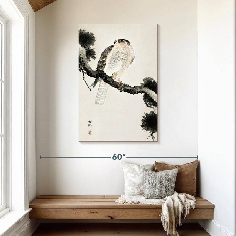Brampt Hawk On Pine Branch, 45" H x 30" W