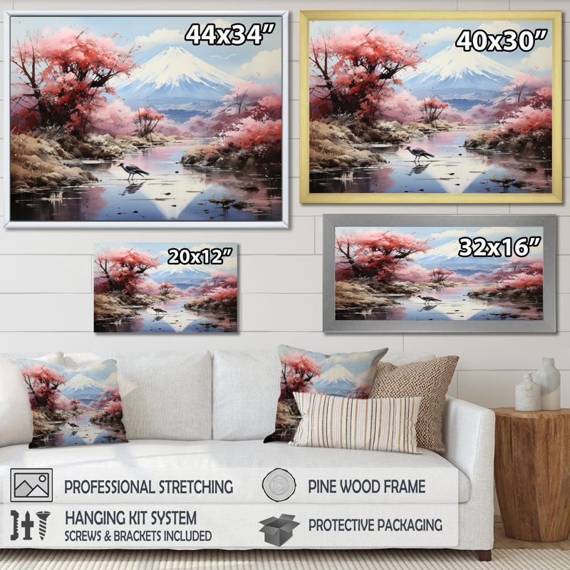Art japonais du Japon, mont Fuji I sur toile, H 30 po x l 40 po x P 1,5 po, Cadre simple argenté