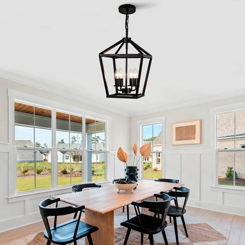 4- Suspension noire, style industriel, avec cage ouverte, ampoule E12, hauteur réglable, idéale pour îlot de cuisine, accents rustiques, base personnalisable