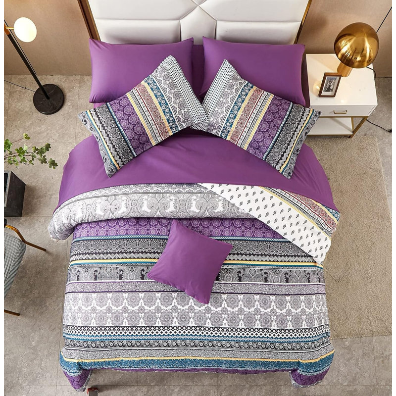 Ensemble d'édredon à rayures pour grand lit 8 pièces, literie en microfibre toutes saisons, Rayures mauves