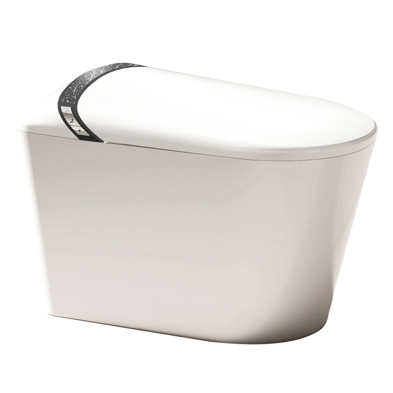 Toilette intelligente allongée blanche avec couvercle à ouverture / fermeture automatique, fonction de capteur de pied, chasse d'eau à jet siphonique 1,28, plusieurs modes de lavage et siège chauffant pour une salle de bain hygiénique