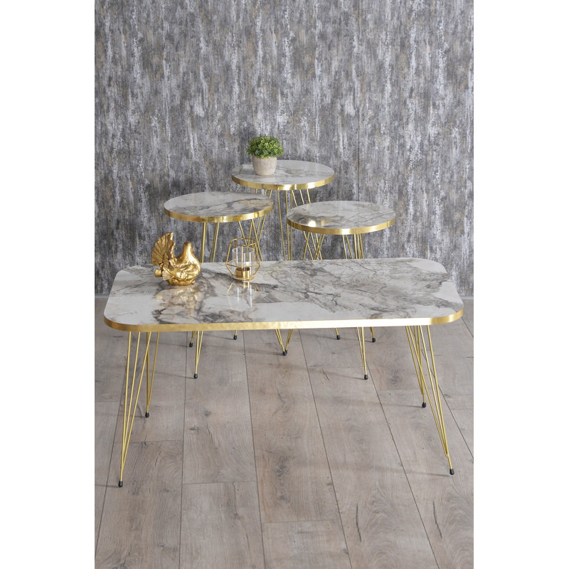 Himmel Living Room Table Set, White Marble