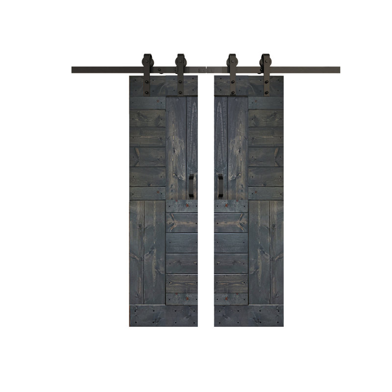 Porte de grange coulissante double en bois massif avec trousse de quincaillerie brevetée S Series - assemblage requis