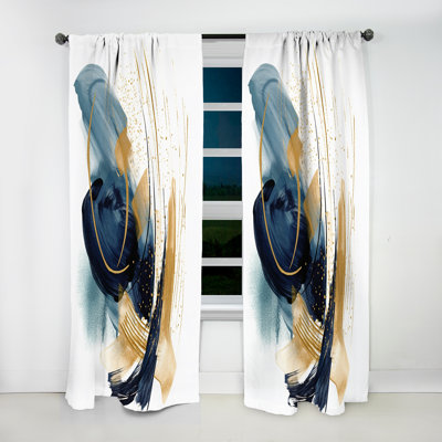 Abate Dark Blue and Gold Strokes XVII - Fractals Curtain - Velvet Room Darkening - 1 panel