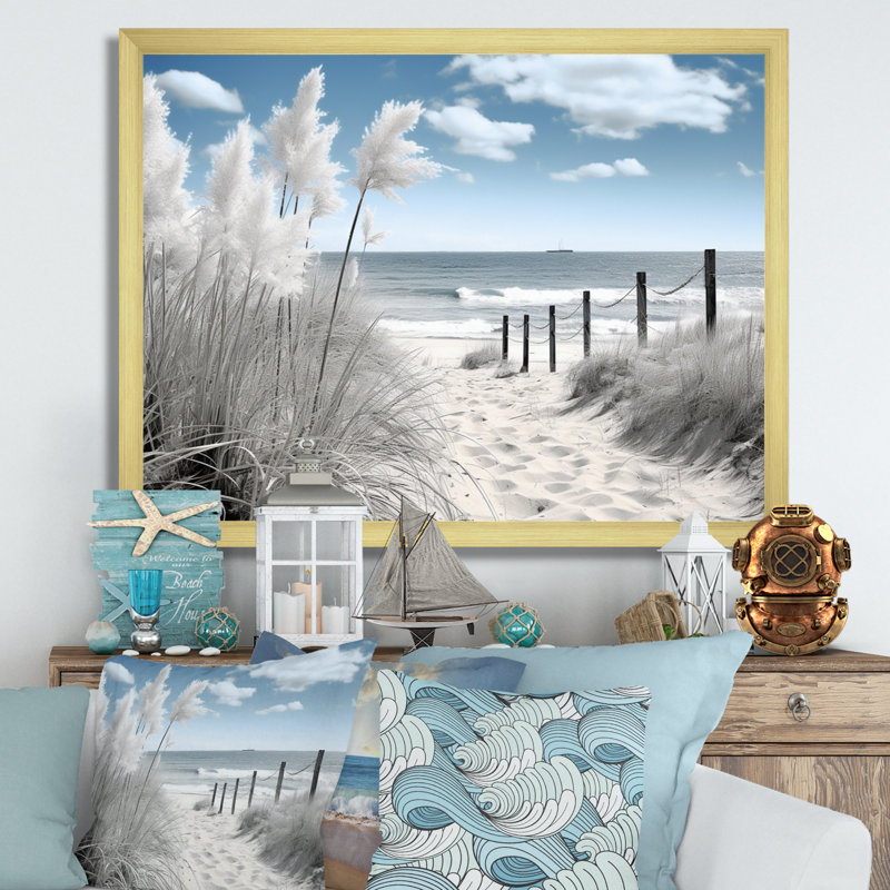 Plage, paysage marin, rêves, chemin II - art mural de plage côtière pour le salon, H 30 po x l 40 po, Cadre photo unique