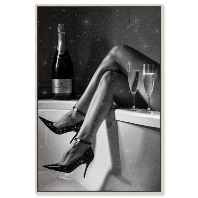 Champagne Bath Glamour Canvas by Art Remedy, Gallery Wrapped