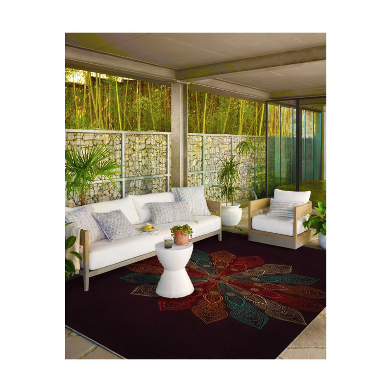 Colorful Leaf and Star Patterned Woven Base Machine Washable Rug, Rectangle 3'3" x 4'11" Rug Pad Included