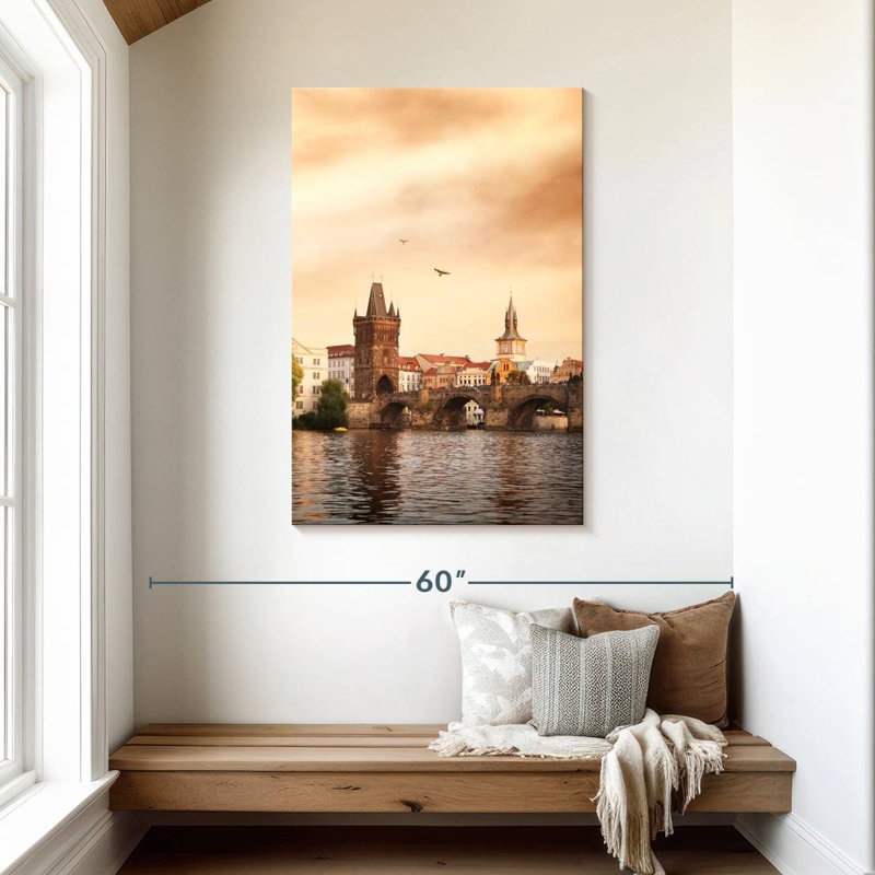 Rivière Lilie Vltava sous le pont Charles, H 45 po x l 30 po