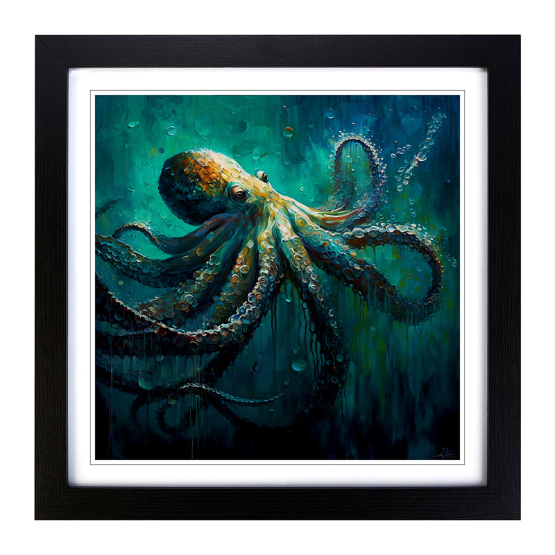 Octopus Palette Knife Painting - Framed Print, Black