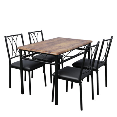 5-Piece Dining Table Set for 4, Modern Rectangular Kitchen Table with 4 Padded Upholstered Chairs, Space-Saving Wood Furniture for Small Space, Apartm