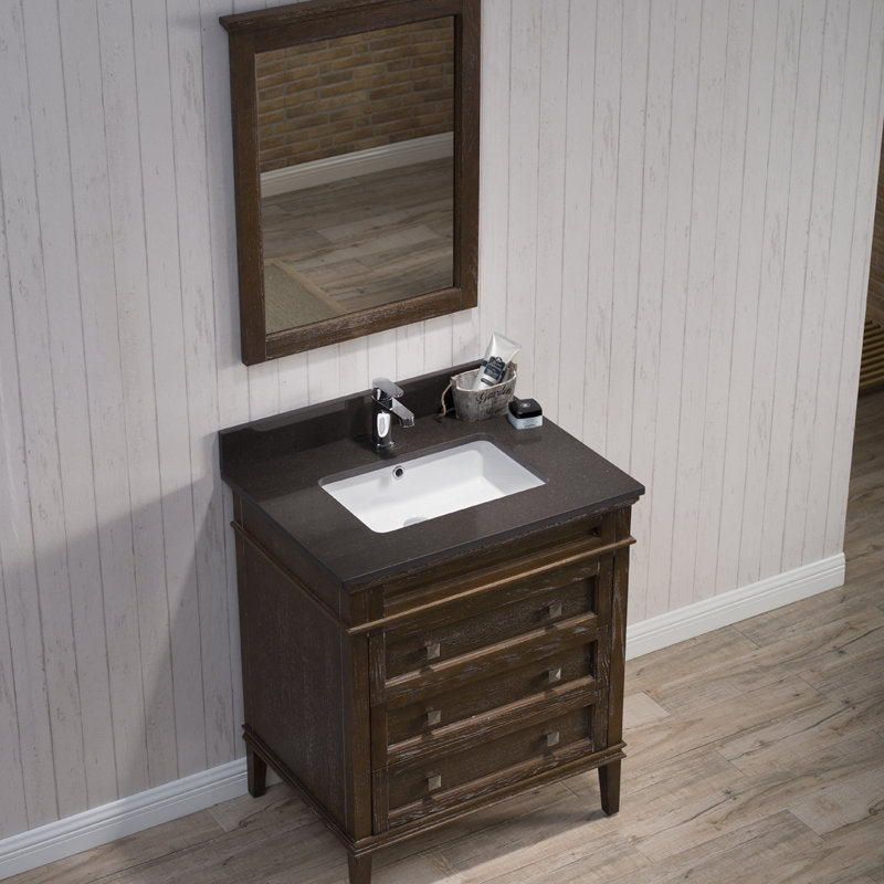 Ensemble de meuble-lavabo de salle de bain simple avec miroir 31 po Briese, Chêne noir / rouge
