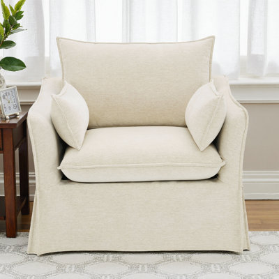 Shane Beige Linen Accent Chair with 2 Pillows