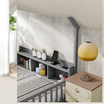 Lits pour maison avec tablettes de rangement, lit simple en bois de pin gris, chambre d'enfant de style campagne moderne
