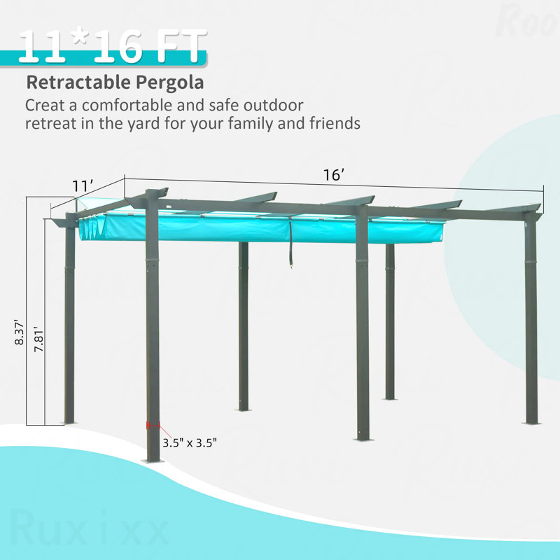 11X20FT Gazebo Aluminum, For Outdoor Use With Retractable Canopy, Lake Blue
