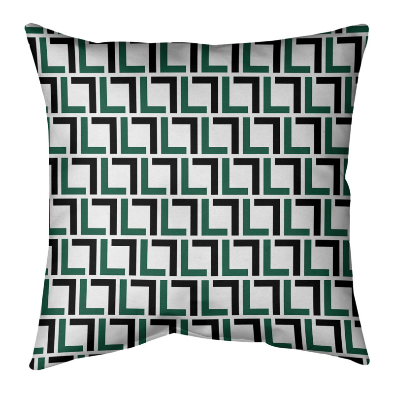 Housse de coussin New York, 18" x 18", Blanc / Vert / Noir, Polyester filé
