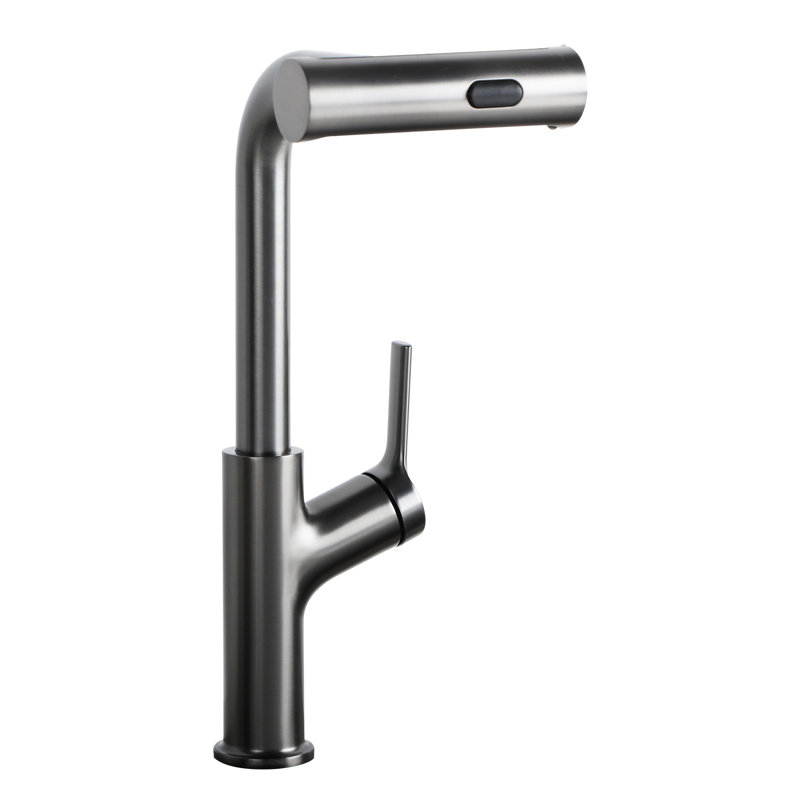 4-Modes Single Hole Single Handle Stainless Steel Kitchen Faucet With Pull -Out Sprayer, Gray