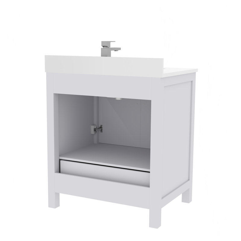Rooh 30" White Solid Wood Bathroom Vanity with Brushed Nickel Hardware