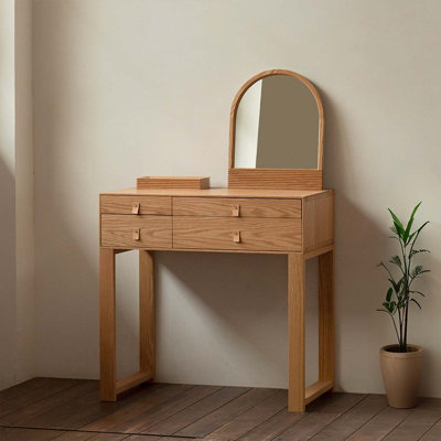 Bureau de coiffeuse en chêne massif minimaliste avec miroir amovible