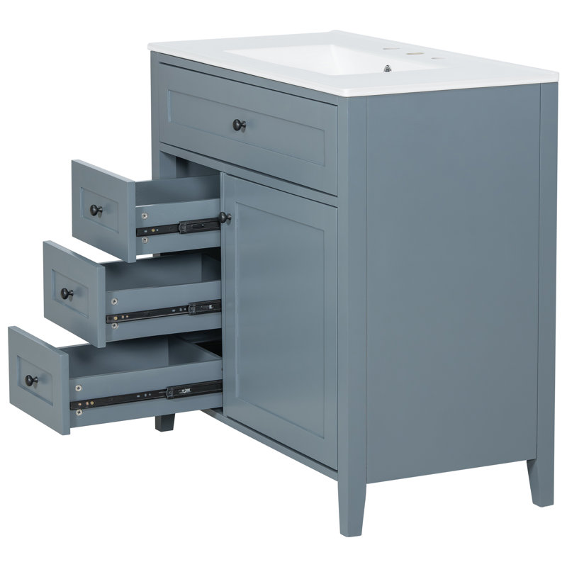 Meuble-lavabo bleu-gris 36 po avec lavabo, Bleu / Noir