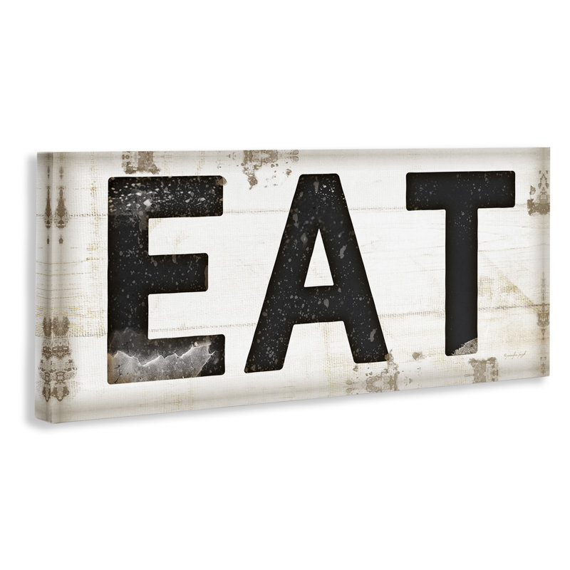«EAT Typographie Vintage Sign» par Jennifer Pugh, reproduction d'art textuel sur toile, H 10 po x l 24 po