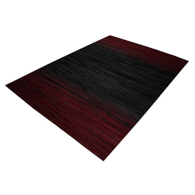 Bethsheba Handmade Cow Hide Leather Area Rug in Black/Red