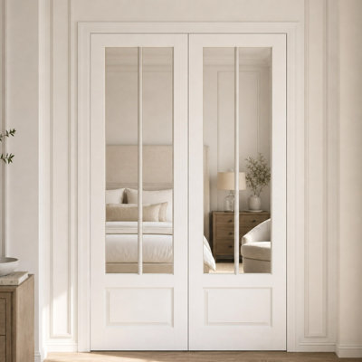 Portes intérieures rehaussant la lumière - deux panneaux de miroir double pleine longueur, conception peu encombrante pour les maisons modernes, touche élégante pour la salle de bain ou le placard de la chambre à coucher (aucune quincaillerie incluse