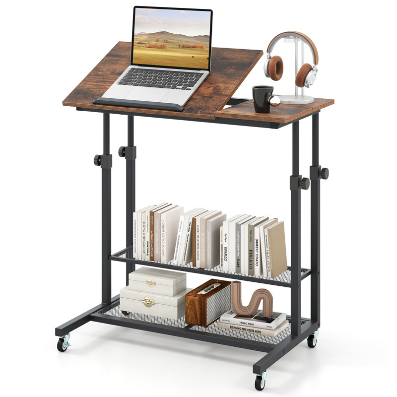 Metal Base Computer Desk, Brown/Black