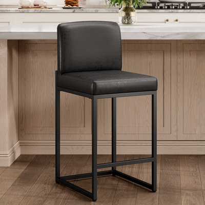 24" Modern Upholstered Kitchen Counter Stool with Gold Metal Sled Base & Off-White Woven Faux Leather (Set of 2)