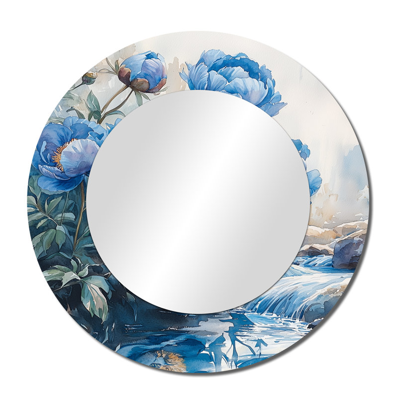 Pivoines bleues par le ruisseau I - Art mural traditionnel - imprimé sur métal, 36 po x 36 po