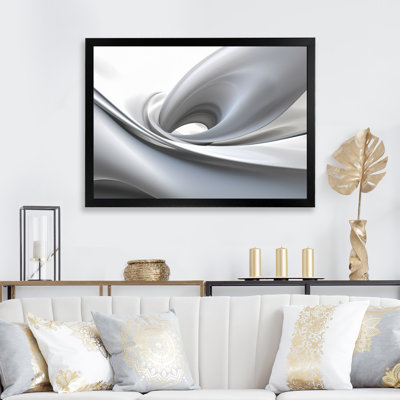 White Grey Contemplative Abstraction - Abstract Modern Waves Framed Art
