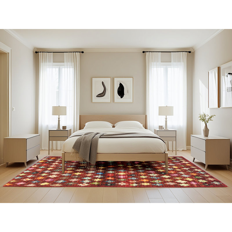 Tapis géométrique rouge / vert / jaune, Rectangle 5 pi x 8 pi