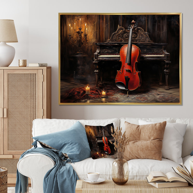 Cello Charisma, bourgogne profond sur toile, H 16 po x l 32 po x P 1 po, Cadre flottant doré