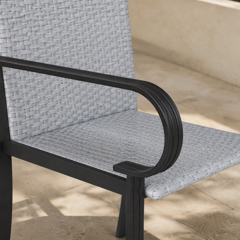 Ensemble de 2 chaises de salle à manger d'extérieur en osier, fauteuils en rotin toutes saisons avec accoudoirs, structure en acier, dossier haut et assise profonde, gris