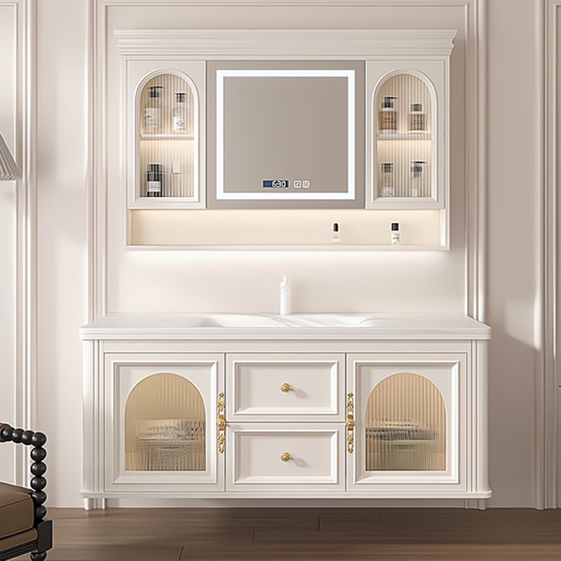 Meuble-lavabo simple de style français, Blanc cassé, H 21,7 po x l 51,2 po x P 19,7 po