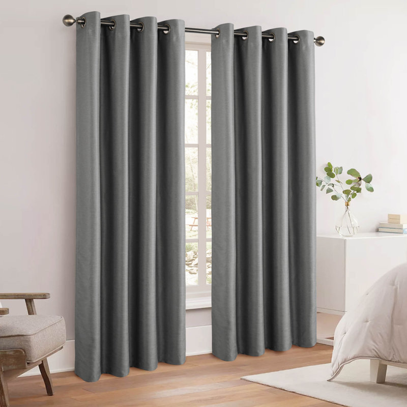 Woven Textured Room Darkening Grommet Panel Pair(2 Panels), 52" W x 108" L, Dark Gray