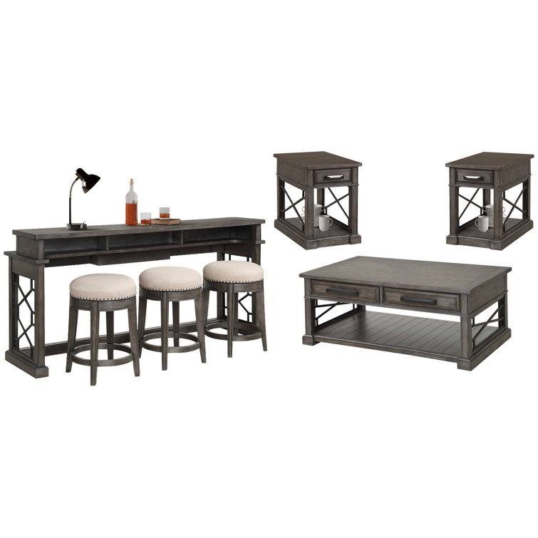 Cocktail Table With 2 Chairside Tables And Console Table With 3 Stools