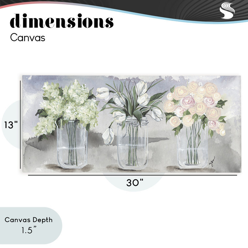 Aquarelle sur toile Mason Jar Flower, conception par Julie Norkus, H 13 po x l 30 po