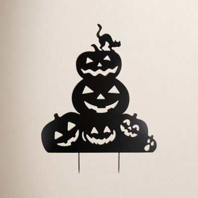 Metal Pumpkin and Cat Silhouette Yard Stake