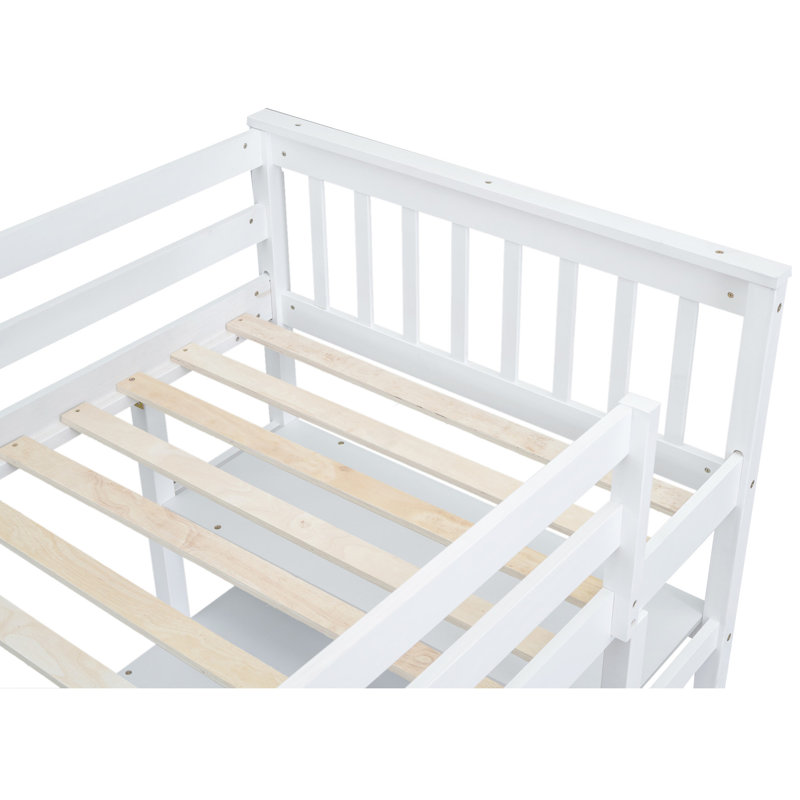 Lit mezzanine simple, blanc, avec bureau et tablettes pour un rangement extraordinaire - Bois de pin construit, Lit simple
