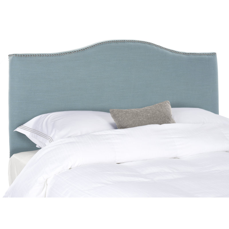 Laken Upholstered Panel Headboard, Silver, Queen, Sky Blue Polyester Blend