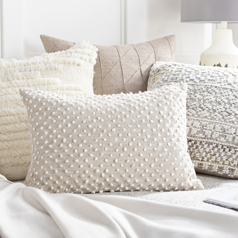 Oatmeal and Cream Polka Dot Cotton Linen Throw Pillow