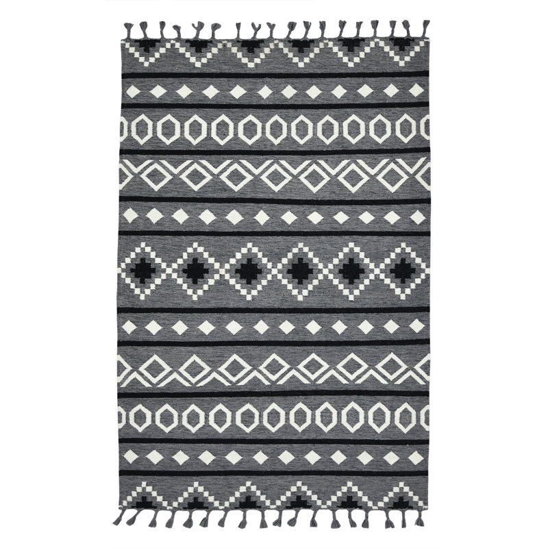 Tapis gris en laine fabriqué à la main Oneil, Rectangle 3 pi x 5 pi