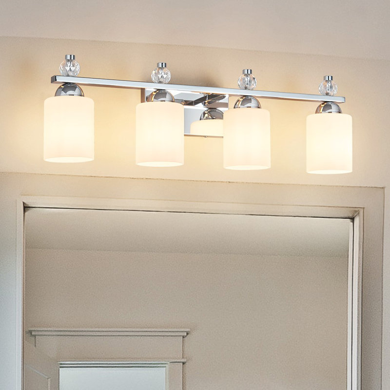 Luminaires de meuble-lavabo en verre Mid-Century E26, Chrome chrome, 4 lumières