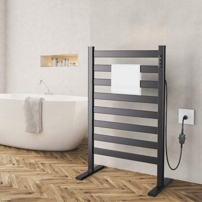 8-Bar Freestanding Towel Warmer With Touch Control, 3 Heat Levels, IPX4 Waterproof, Rustproof Aluminum